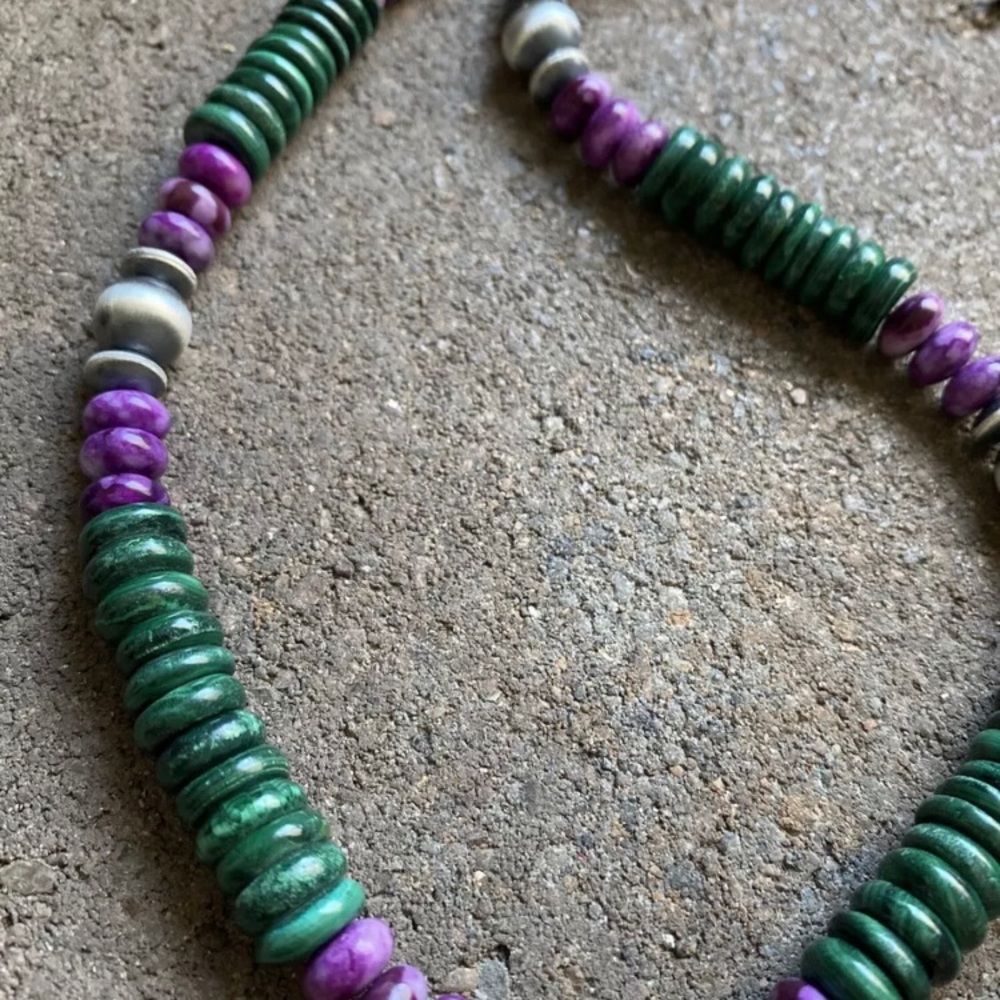 Sterlingsilver Greenmalachite Sugilitebeadnecklace - image 6